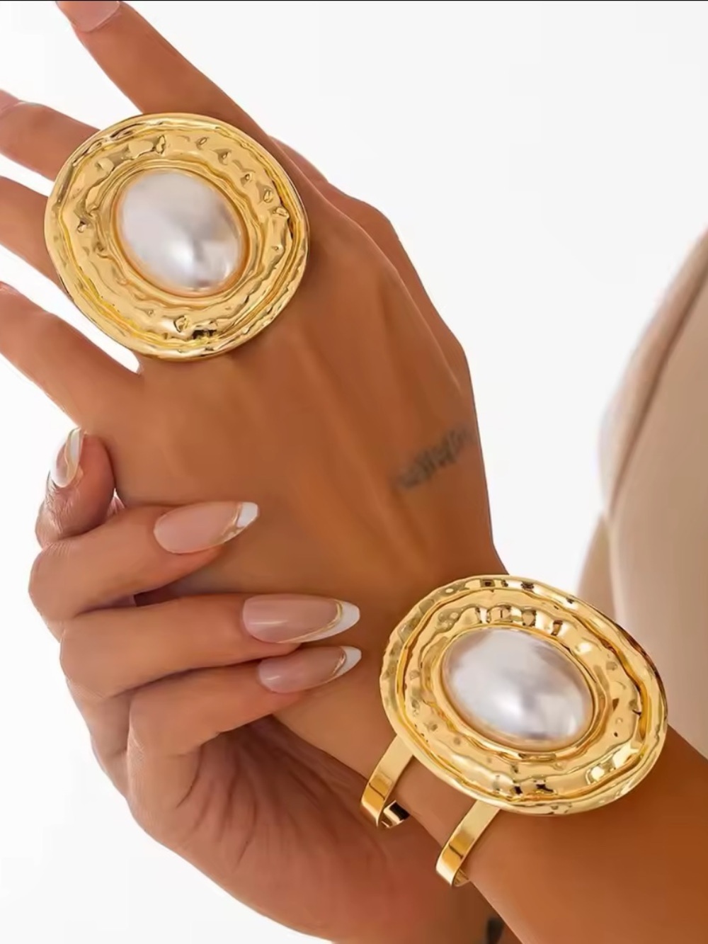 Estate Baroque Pearl Gold Cuff Set